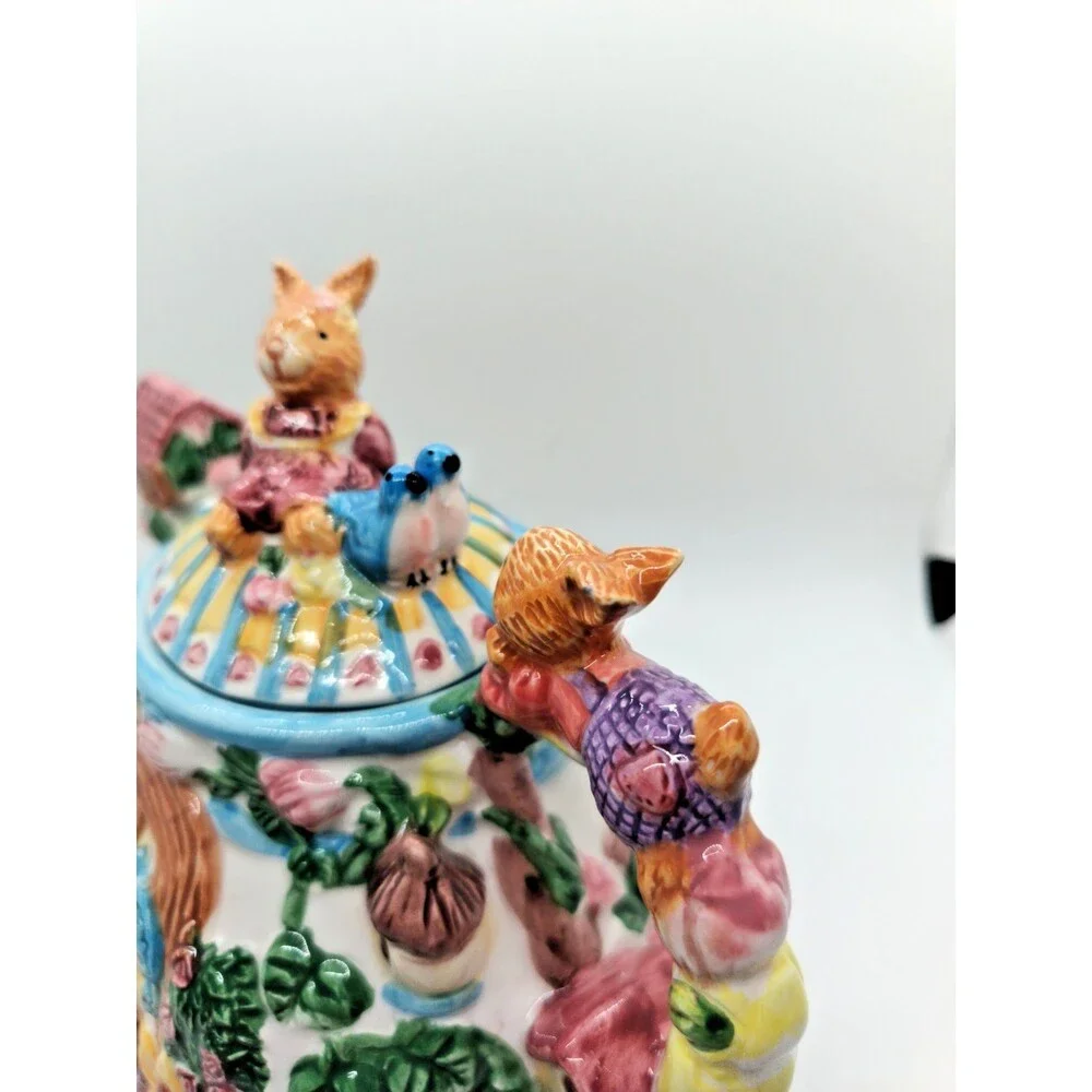 Vintage Bunny Rabbit Garden Teapot – Spring Easter – Merc Asia 1999 – Rare